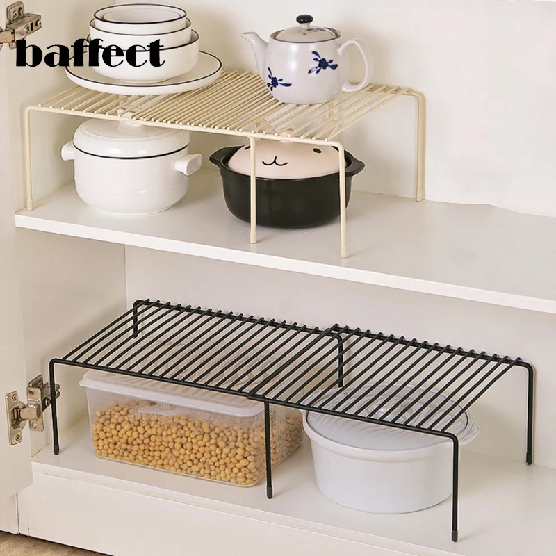 

Baffect Adjustable Iron Kitchen Storage Rack Expanding Dish Organizer Holders Kitchen Tool Drain Storage Shelf Seasoning Box Org