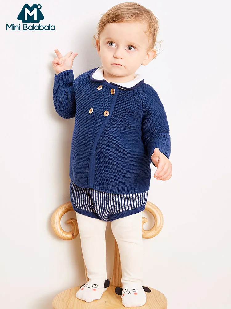 

Mini Balabala Baby 2-Piece Double-Breasted Knit Cardigan + Diaper Cover Pant Set Infant Newborn Baby Boys Clothes Clothing Set