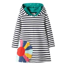 Jumping meter/Новинка г.; платья с капюшоном для девочек; одежда для малышей с длинными рукавами; хлопковое платье принцессы в полоску с капюшоном для детей; платье для девочек