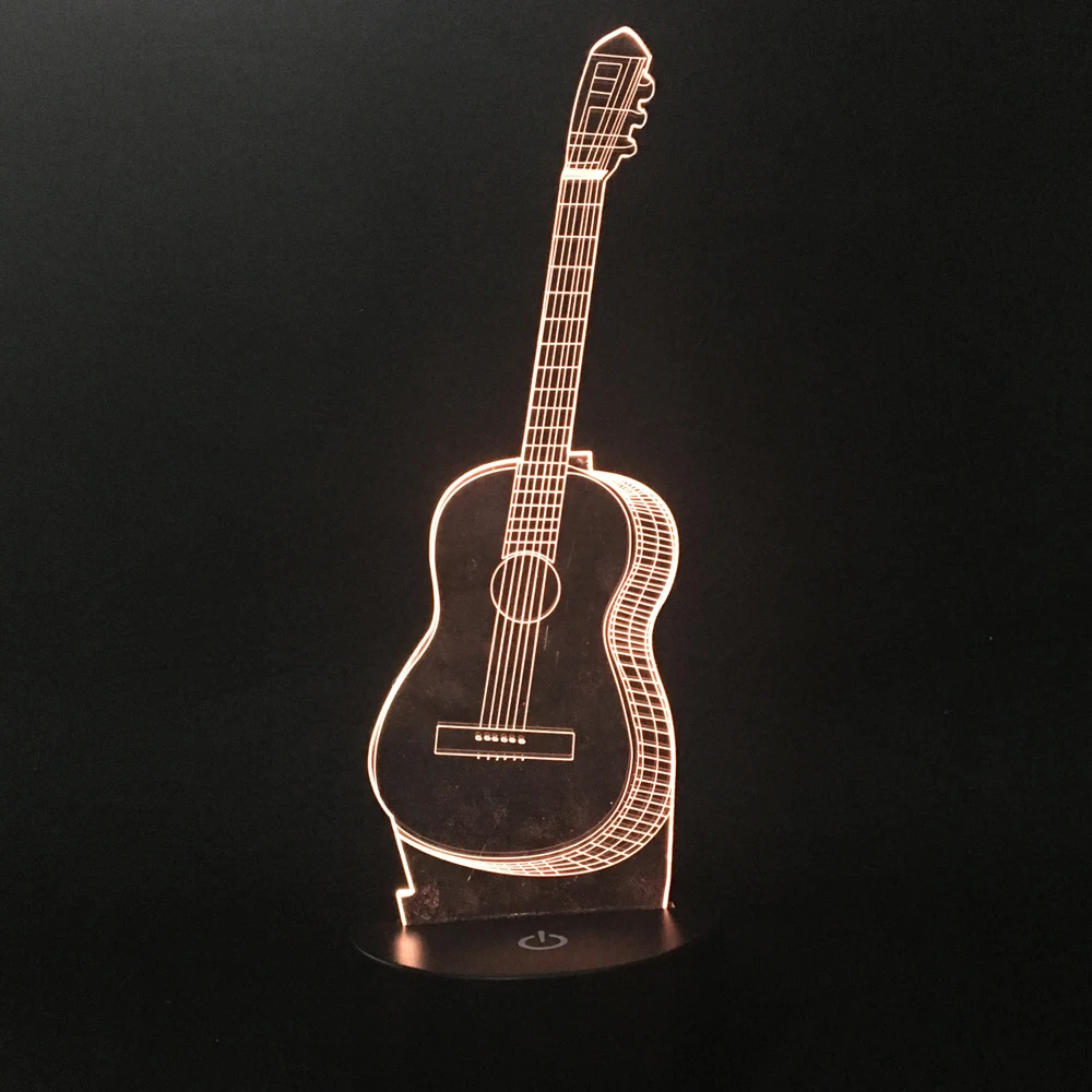 творческий 3D лампа гитара ночник светильник светодиодныйна батарейках детский ночной светильник 7-цветной украшение дома