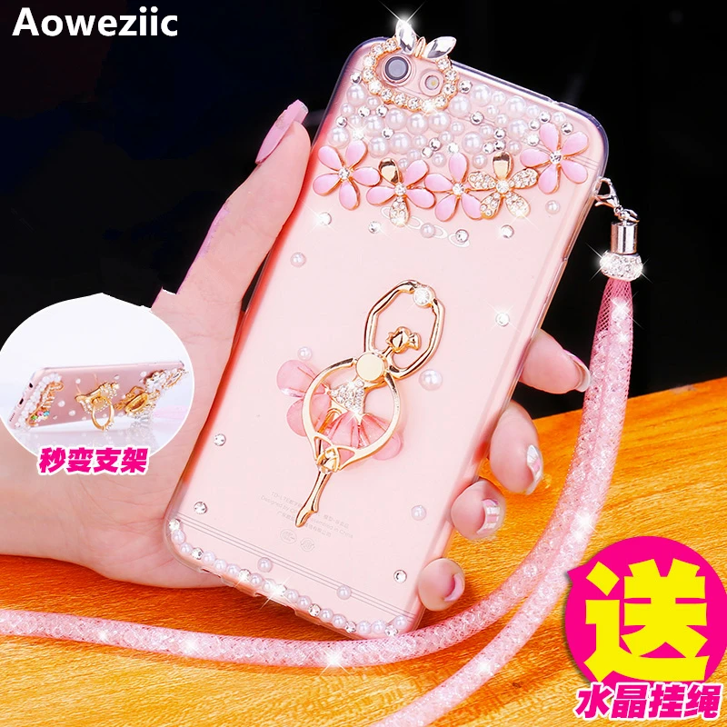 

Cute Zebra Ballet Girl Inlay Rhinestones For iPhone 7 7plus Phone Case 6s Protective Case With Rope Lanyard Ring Bracket