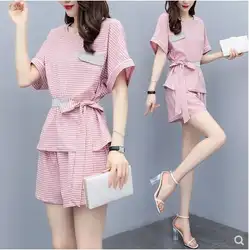 2019 летний корейский розовый комплект из двух предметов с шортами модный клетчатый женский комплект из 2 предметов повседневная одежда
