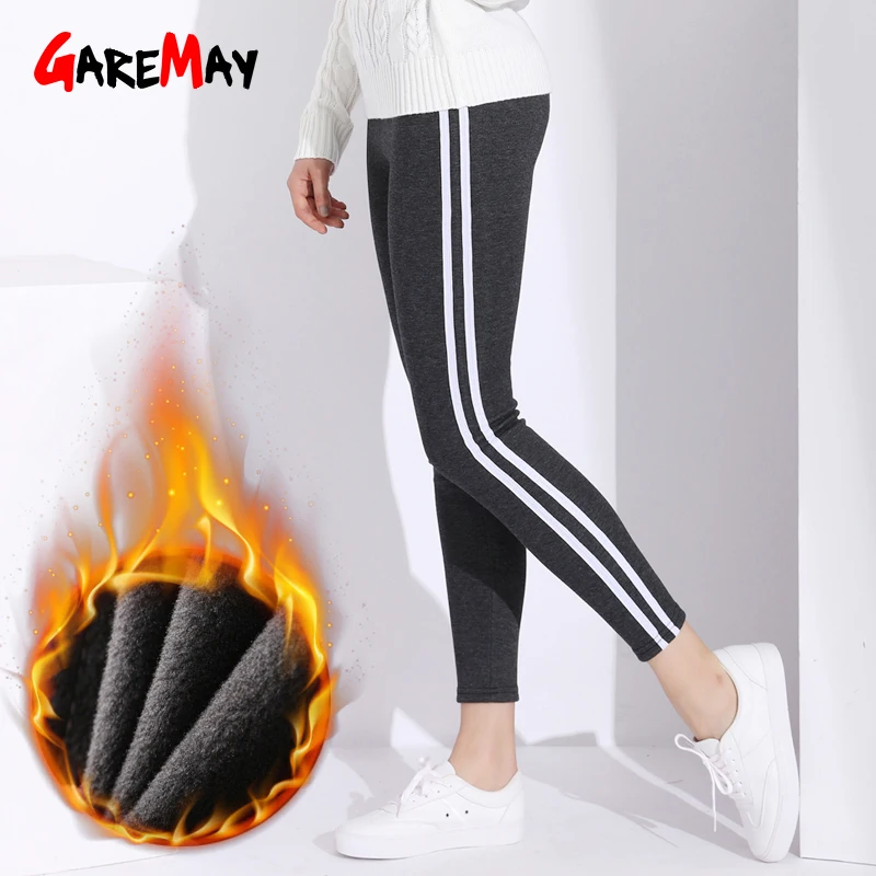 

Warm Leggings Women Winter Pants Casual Cotton High Waist Striped Leggings Femme Woman Leggins Plus Size Black Velvet Pants