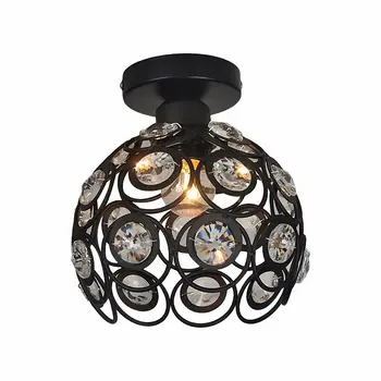 

E27 black Creative crystal minimalist ceiling light Single wall ceiling lamp bedroom lamp Single European iron lamp Crystal la