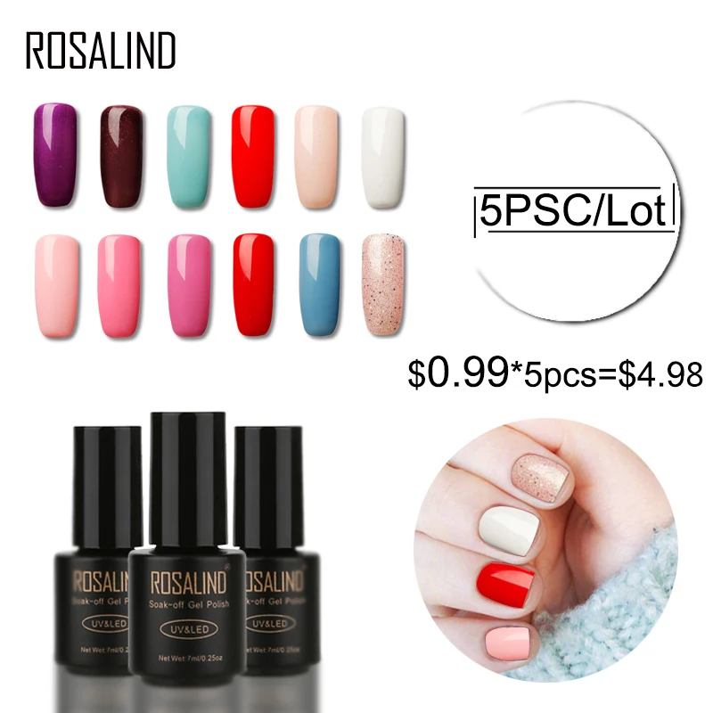 ROSALIND (5 шт./лот) 7 мл флакон черный цвет чистых цветов на выбор Гель лак для ногтей