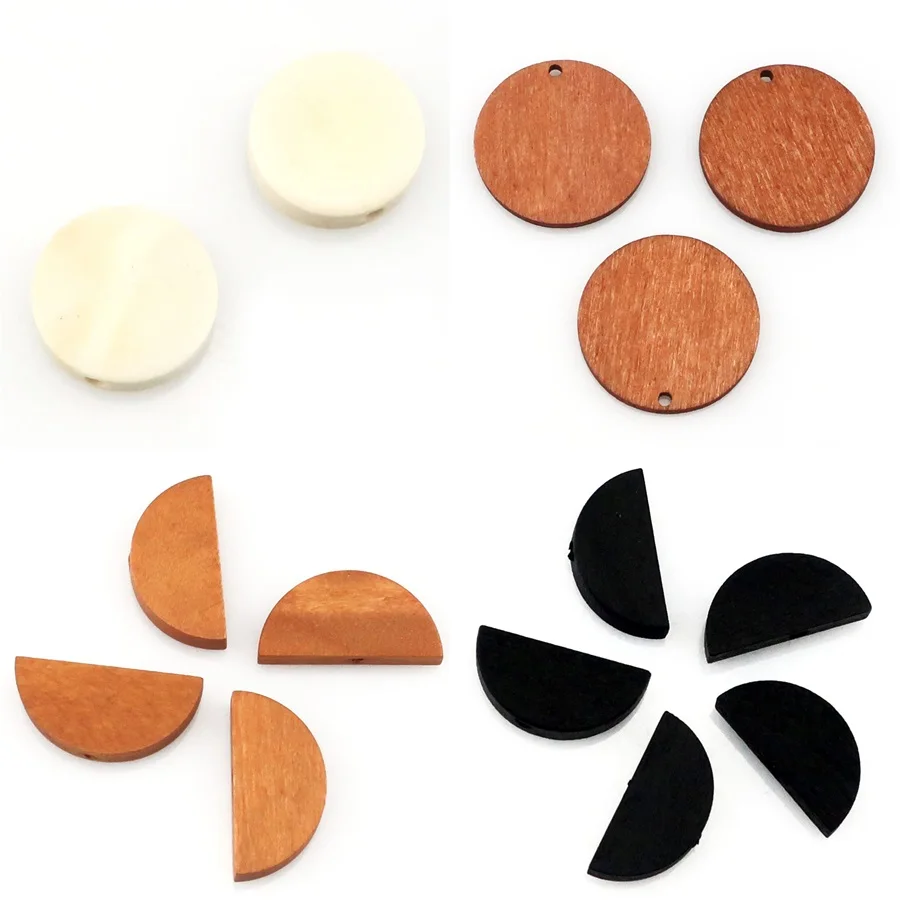 

100pcs Nature Wood Chips Charms Unfinished Geometric Half Round Wooden Beads For Earrings Jewelry Making DIY Decorative Pendant
