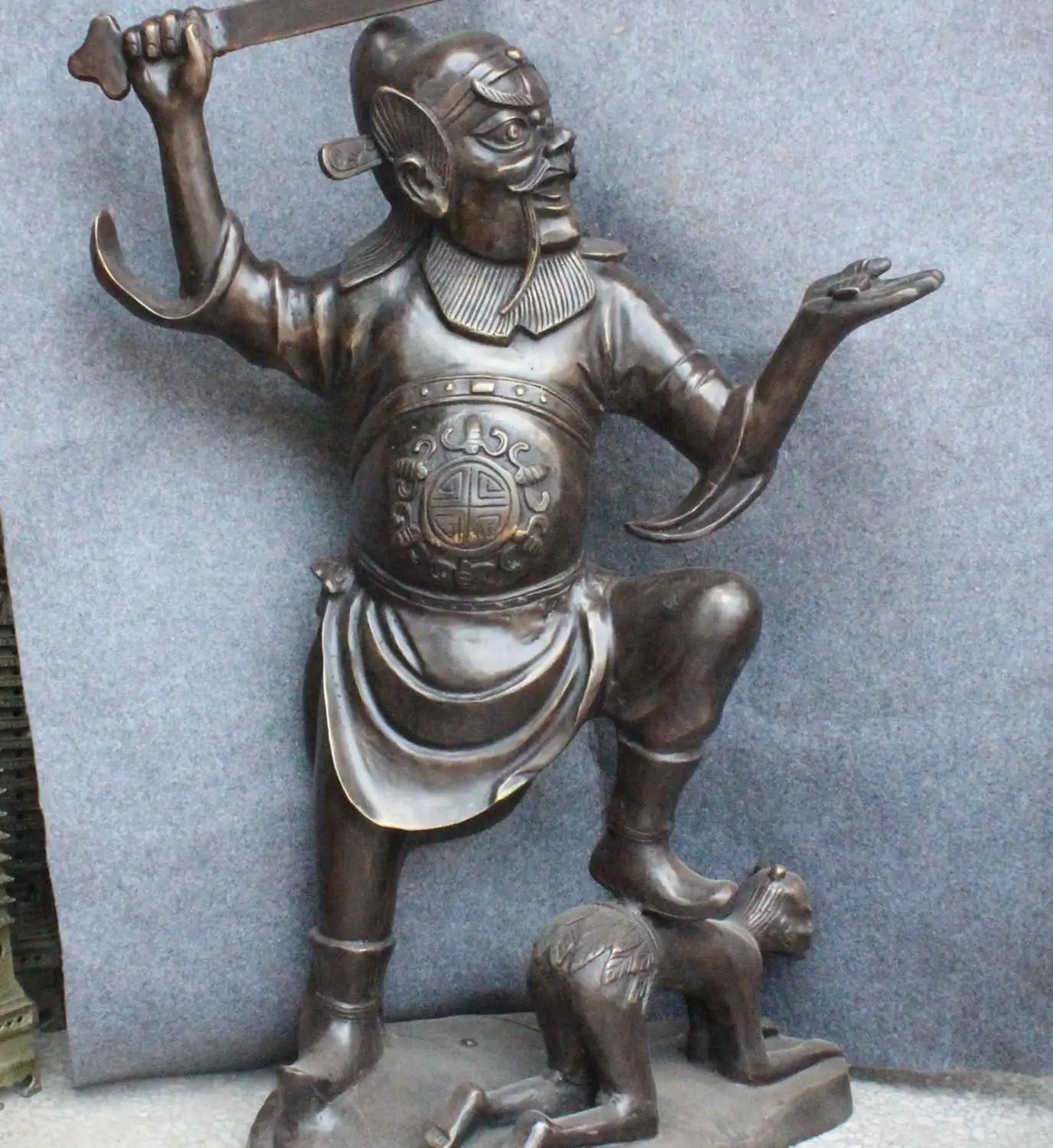 

77cm Old Bronze Myth Zhong Kui Zhongkui God Judger Taoist master Sword Statue