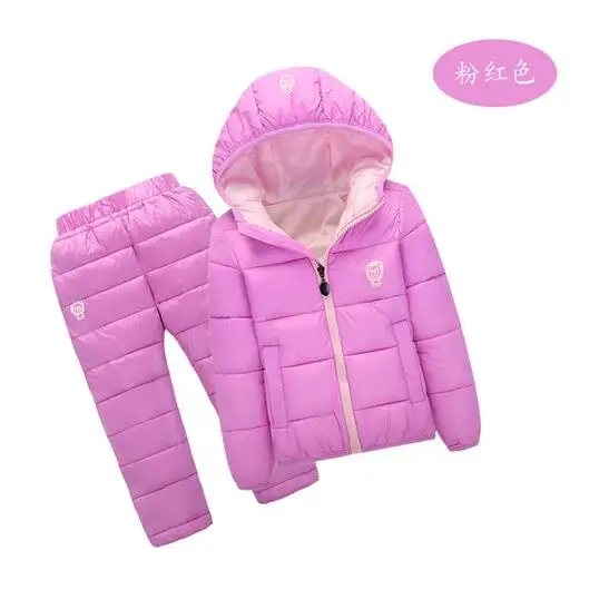 

Boys Girls 2PCS Sets suits 2017 Winter Hooded Down Coat+Pant Outfits Outdoor Kids Keep Warm Suit Children's Clothing Unisex