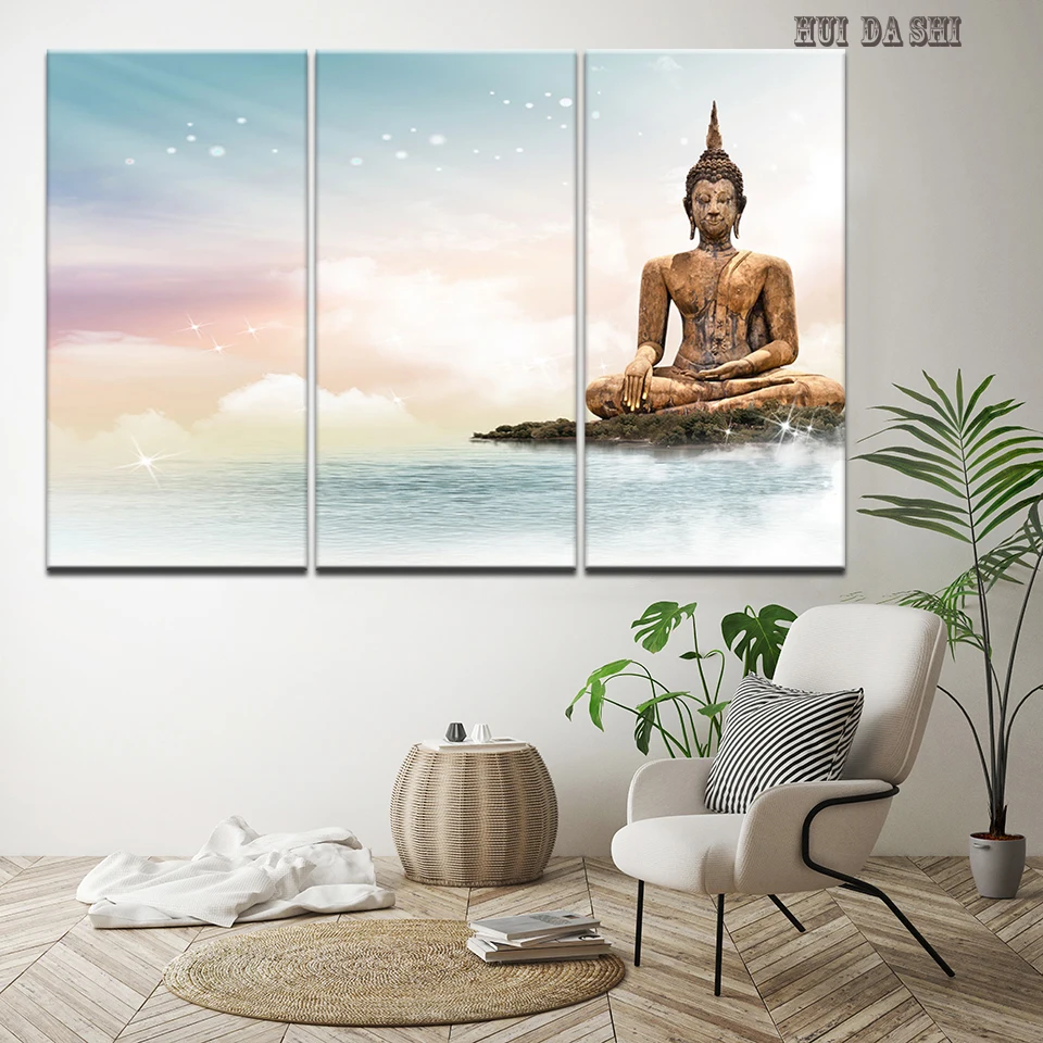 HD printing 3 piece canvas wall art at sea abstract zen buddha painting