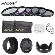 Andoer – Kit de filtre d'objectif 49-77mm, UV + CPL + FLD + ND(ND2 ND4 ND8) avec pochette de transport, capuchon d'objectif, porte-capuchon d'objectif, tulipe et capuchon d'objectif en caoutchouc