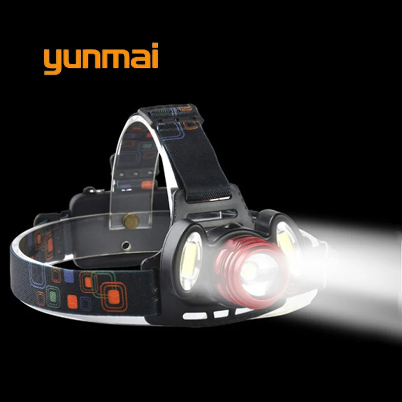 Yunmai Мощный светодиодный налобный фонарь с USB 7000 люмен Новый xml t6 + 2 COB батареей 18650