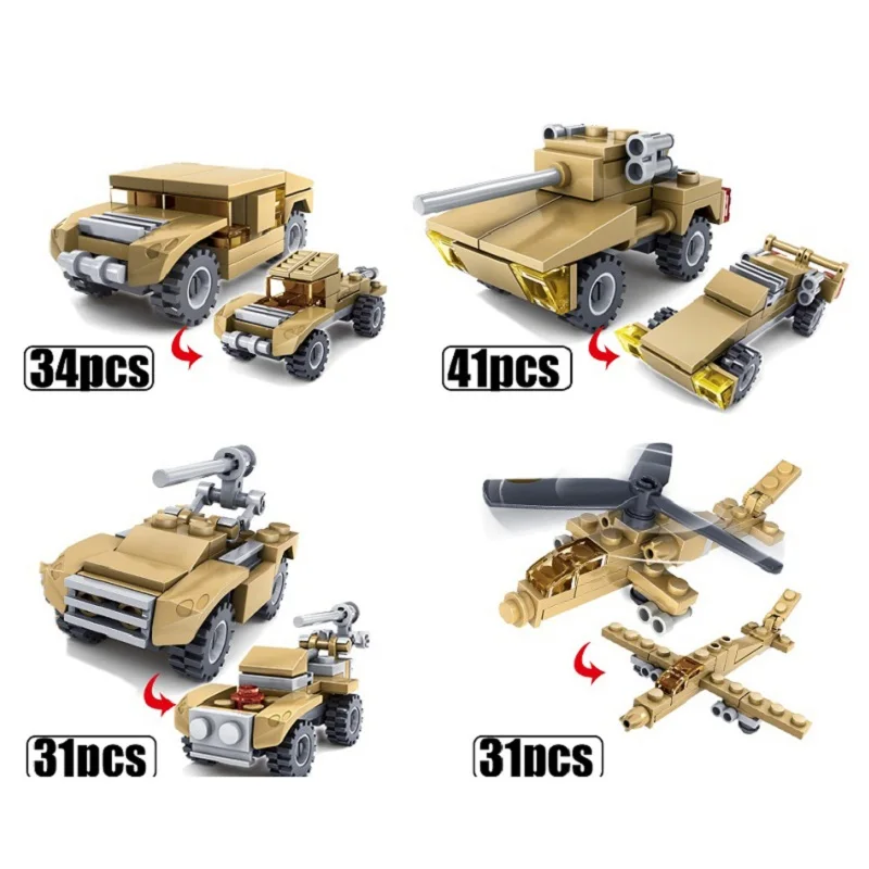 544PCS Tank Building Blocks Bricks Military Vehicles Compatible Legoe Weapons Brinquedo Menina Toys For Children 16 in 1