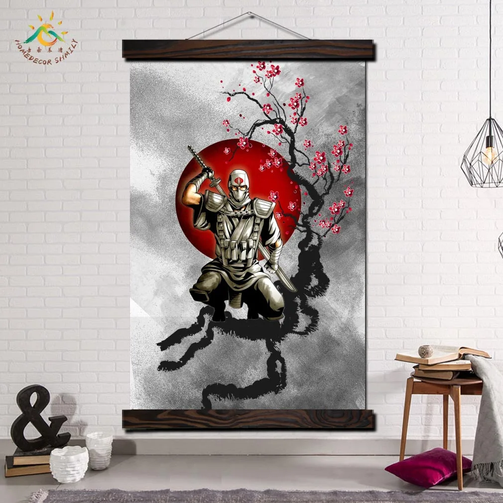 

Samurai in Cherry Sun Modern Wall Art Print Pop Art Posters and Prints Scroll Canvas Painting Wall Pictures for Living Room