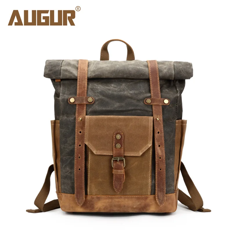 

AUGUR Wax Canvas Vintage Men's Backpack 17" Large Capacity Computer Laptop Backpacks Male Travel Bag Waterproof Bag Pack