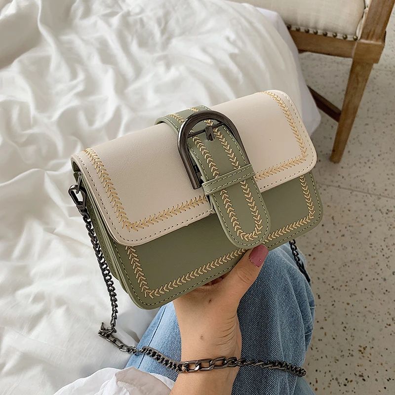 

Luxury Handbags Women Bags Designer Fashion Ladies PU Leather Purses And Handbags contrast color Chains Crossbody Bags For Women