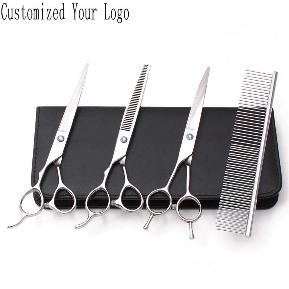 Left Hand 7" Customize Logo Dog Grooming Kit Straight Scissors Thinning
