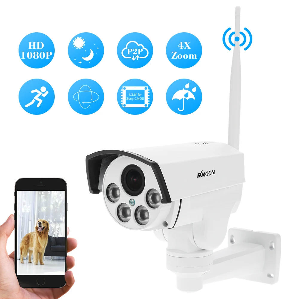 

KKmoon 1080P Wireless WIFI PTZ IP Camera IR-CUT Weatherproof APP Control Motion Detection Night Vision for Outdoor Security
