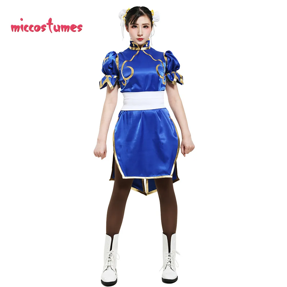 Chun Li Косплей Костюм для взрослых синий Cheongsam вечерние платья на Хэллоуин женский наряд