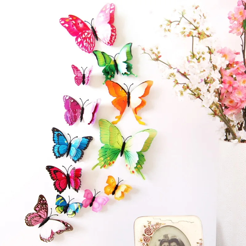 3D ПВХ магнит на холодильник наклейки на стену Моделирование Бабочка двойные бабочки на магните бабочка яркий набор 12 шт AB