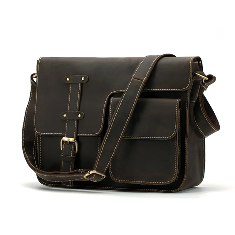 

Top Quality 2019 Men Vintage Luxury Brand Design Crazy Horse Genuine Leather Travel Crossbody Messenger Shoulder Bag