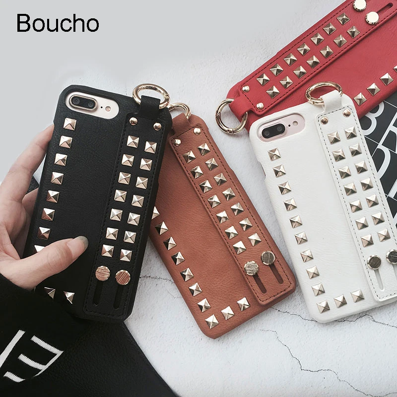 Boucho для IPhone X 6/7/8 плюс Сумки модные Искусственная кожа Заклёпки Телефон чехол iPhone 6