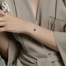 SA SILVERAGE, браслеты со звездами и черными драгоценными камнями для женщин, 925 пробы серебряный браслет из авантюрина для женщин, хорошее ювелирное изделие