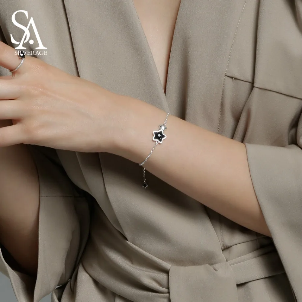 SA SILVERAGE Black Gemstone Star Bracelets & Bangles for Women 925