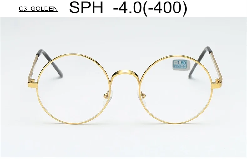 SPH-1-1,5-2-2,5-3-3,5-4-4,5-5,0-5,5-6 готовые очки для близорукости Женщины Мужчины круглая оправа из сплава очки для близоруких UF29 - Цвет оправы: C3 (-4.0)
