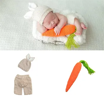 

Puseky Cute Newborn Baby Boys Girls Photo Outfits Set Beige Beanie Cap+Pants+Lovely Carrot Toy Photo Photography Props Sets