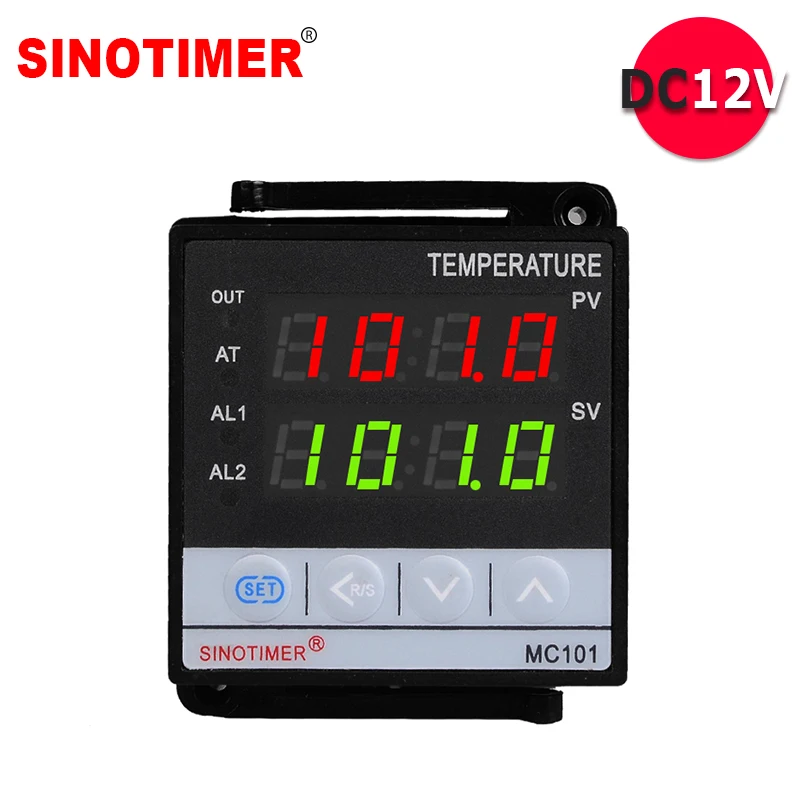 Sinotimer MC101 Power Supply 12VDC Input PT100 K Thermocouple Digital PID Temperature Controller SSR Relay Output for Heat with Alarm