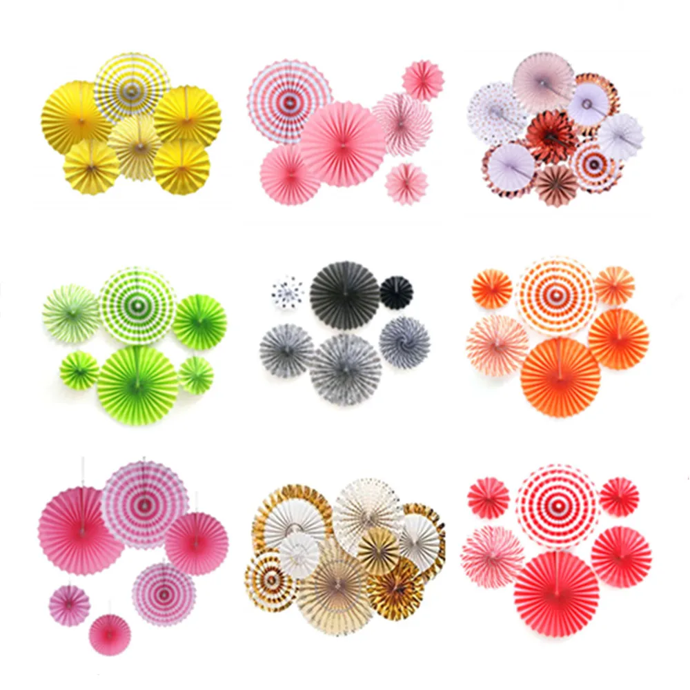 

Party Hanging Paper Fans Set, Yellow Round Pattern Paper Garlands Decoration for Birthday Wedding Graduation Events Accessories
