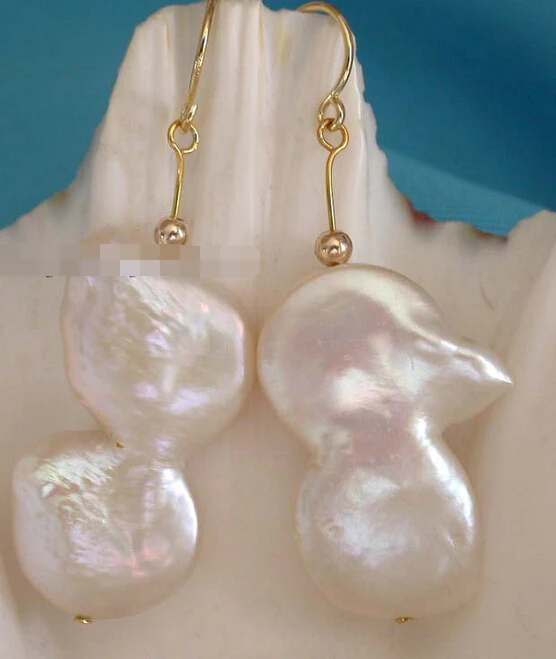 

xiuli 00350 Genuine Natural White Reborn Keshi Pearl Earrings 14KGP