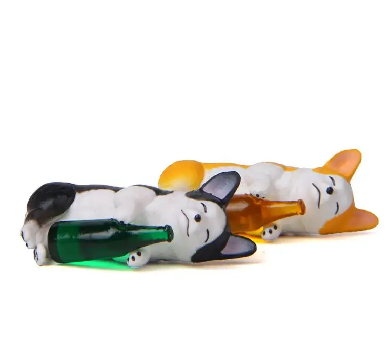 1 Pc Cute Creative wine bottle Corgi Dog Action Figure Toy Cartoon Animal dog Model PVC Ornament Doll Toys gift-1