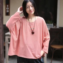 Женская Полосатая Футболка, Весенний топ с рукавом «летучая мышь» и круглым вырезом размера плюс, женская одежда, повседневные винтажные футболки