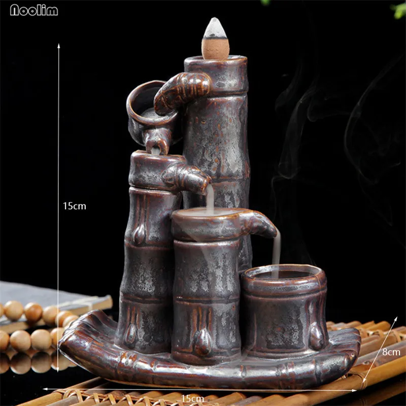 Креативный керамический бамбуковый плот курильница с держателем водопад дым сандаловое дерево курильница с обратным потоком домашний декор+ 20 шт пирамидки благовоний