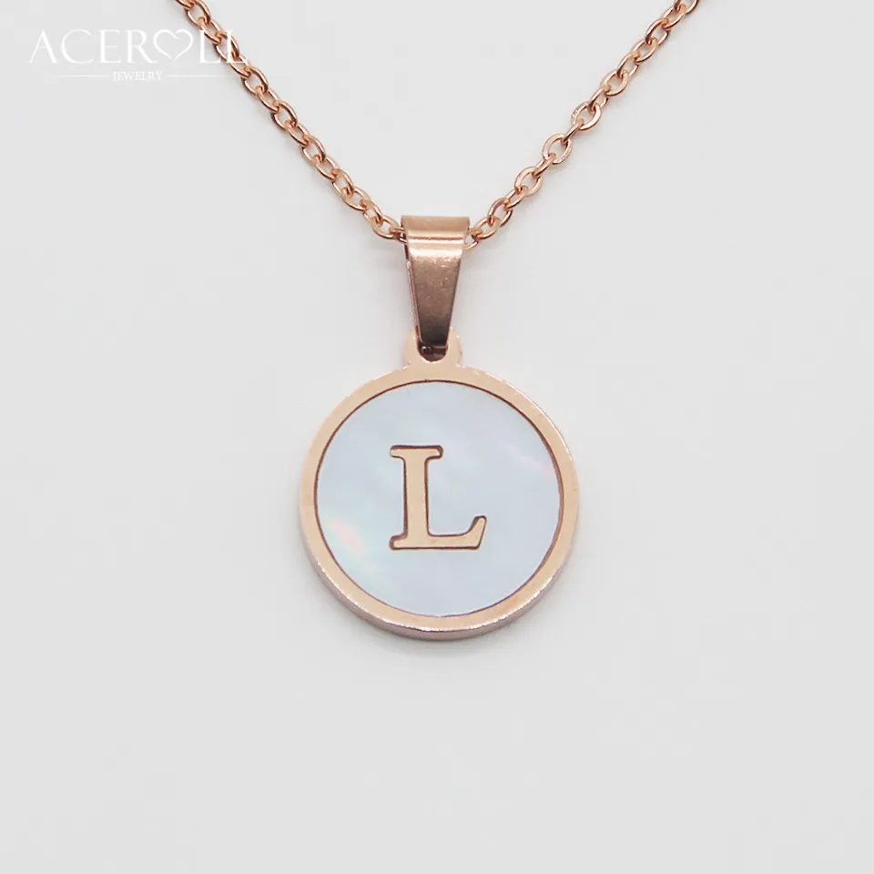 Ожерелье с надписью ACEROLL-круглый перламутр из нержавеющей стали с буквенным алфавитом, ожерелье с подвеской из розового золота для женщин