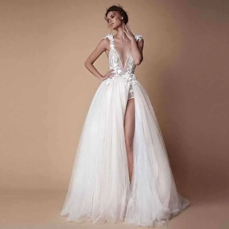 

Chic Long Evening Gowns V Neck Tulle A Line Pageant Dresses 2019 robe de soiree Evening Gowns Underneath Formal Dress Floral