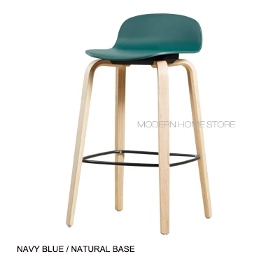 Navy Blue Natural Современный классический Модный популярный Лофт деревянный дизайн твердый деревянный Роскошный кухонный зал мягкий цветной барный стул 1 шт - Цвет: Navy Blue Natural