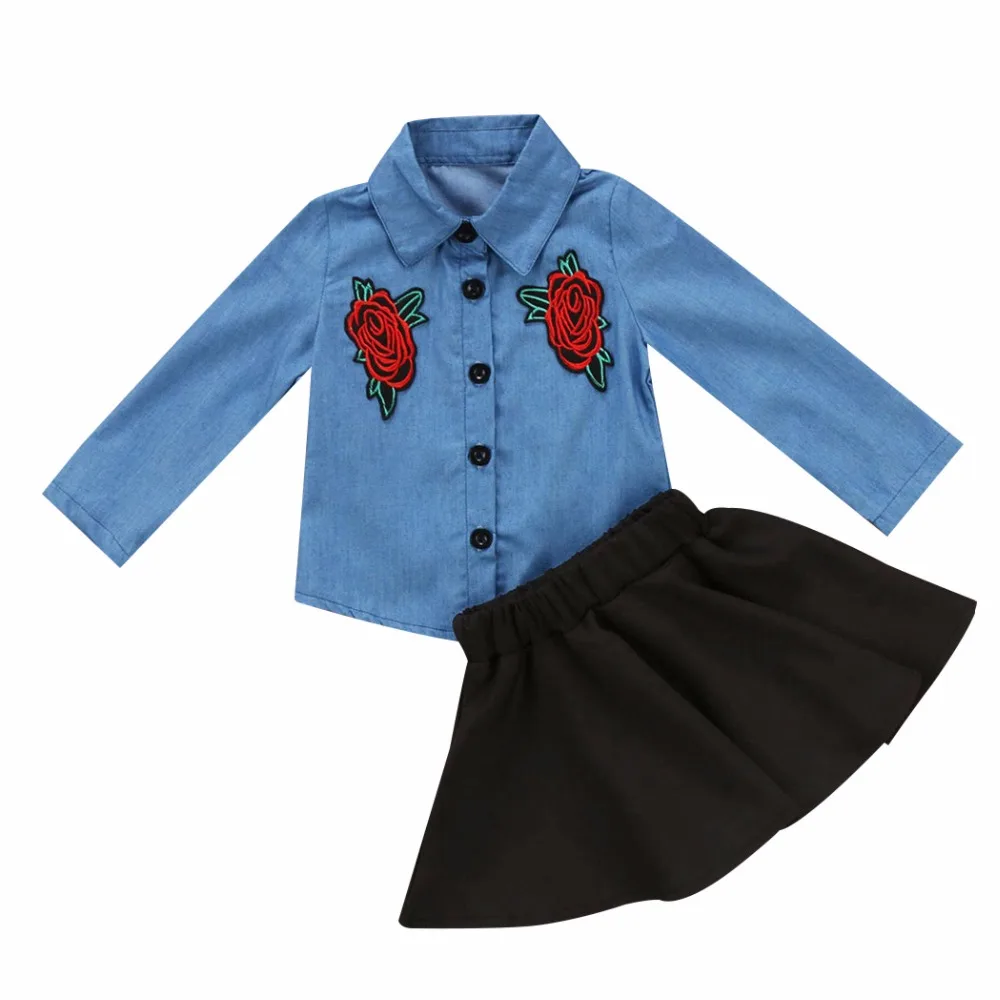 Baby Girls Denim Shirt + Dress Sets Kids Suit Spring Clothes Outfits