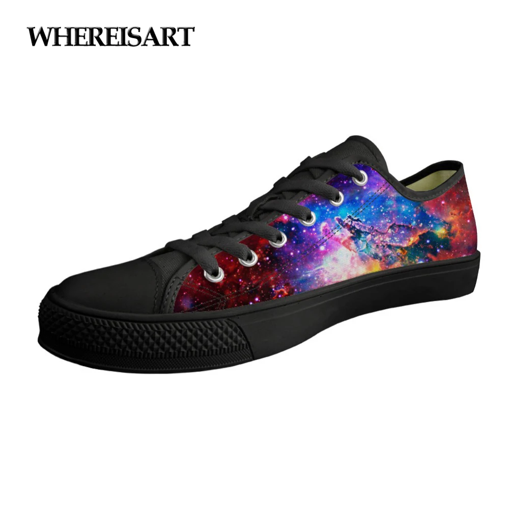 

WHEREISART Zapatillas Hombre Vulcanized Woman Shoes Casual Male Canvas Galaxy Pattern Shoes Breathable Lacing Student Sneakers