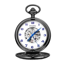 2018 New Vintage Skeleton Silver Mechanical Pocket Watch With Chain Men Hand Wind Necklace Pocket & Fob Watches for wedding gift vintage black mechanical pocket watch mens classic elegant hollow skeleton hand wind retro male clock pendant fob chain watches