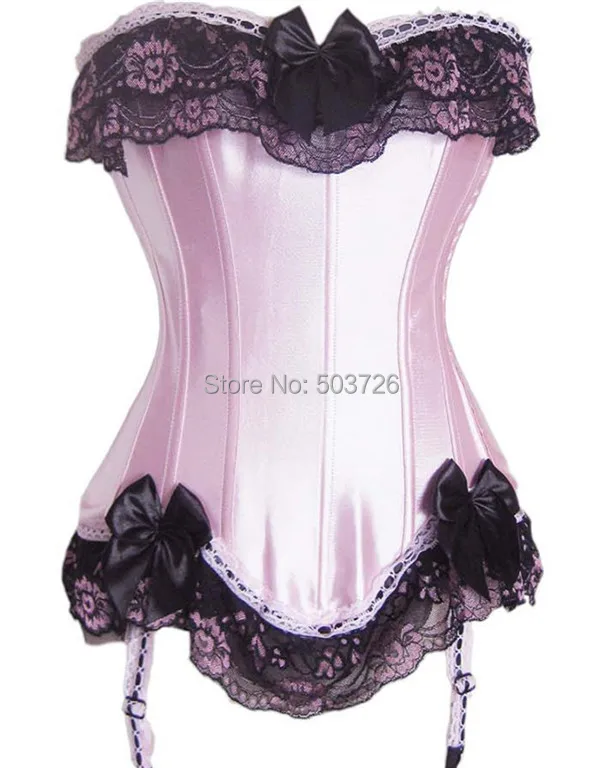 Womens Cute Pink Corset Brand New Satin Boned Lace up Back Corset Top 3