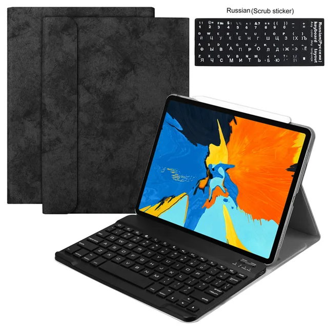 Для iPad Pro 11 Чехол W Беспроводная Bluetooth клавиатура кожаный защитный смарт-чехол для iPad Pro 11 клавиатура русская клавиатура - Цвет: black-RU