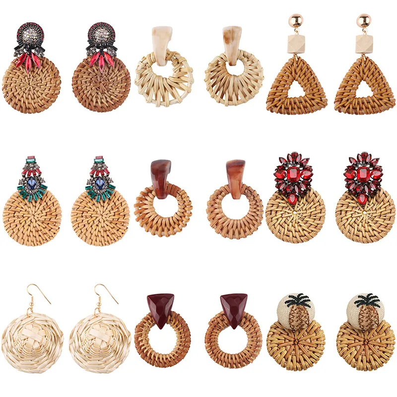 

Miwens 2019 New 11 Designs Bamboo Wooden Weaving Crystal Flower Drop Dangle Earrings Women Handmade Boho Ethnic Jewelry Hot A673