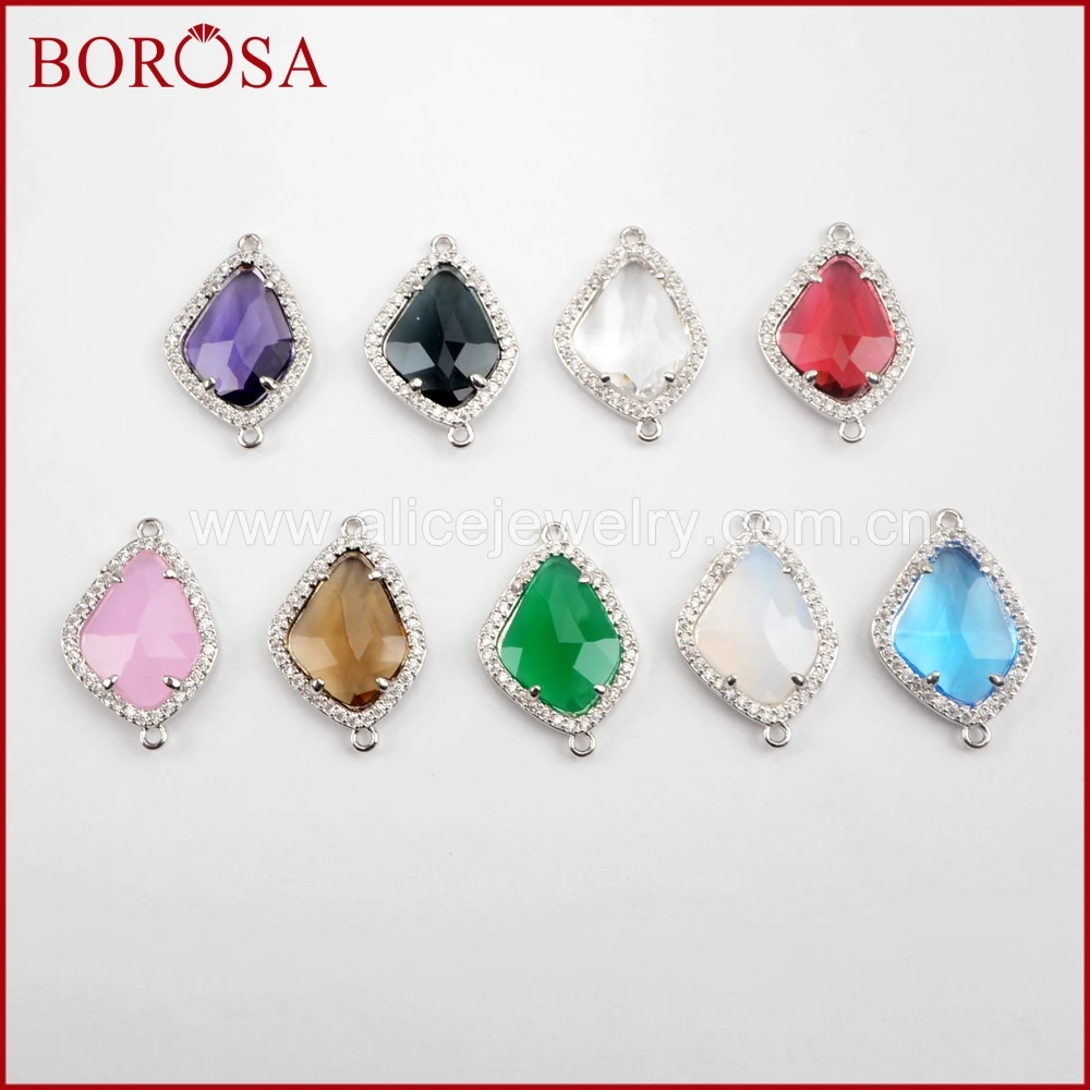 BOROSA Mixed Color 15PCS Drusy Micro Pave CZ Rhinestone Faceted Stone Silver Connector for Pendant Necklace Jewelry WX923 | Украшения и