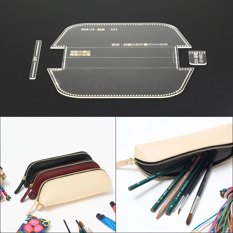 

1 Set Acrylic Leather Template Home Handwork Leathercraft Sewing Pattern Tools Accessory Pen Pocket Pen Case Pattern 17*7cm