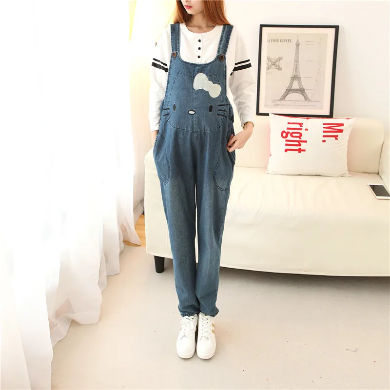 

New Jeans Pregnant Cartoon Suspender Trousers Embroidery Spring Autumn Maternity Overalls M-XL Women's Pregnant Pants