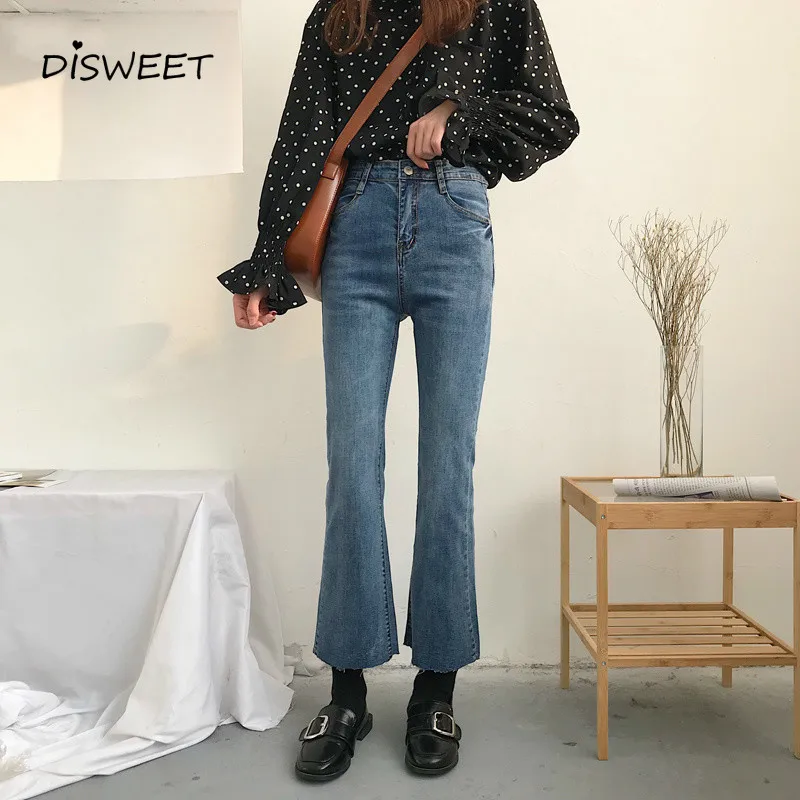

Disweet Jeans Women 2019 Vintage High Waist Ankle-length Simple Womens Flare Jean Korean Pants Elastic Skinny Jeans Woman