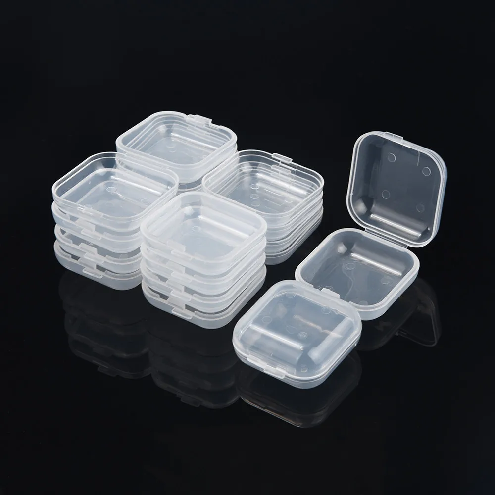 10 шт., прозрачная коробка для хранения ювелирных изделий, раскладное кольцо, органайзер, небольшой квадратный контейнер, ПП пластик, маленькая коробка для хранения# YL