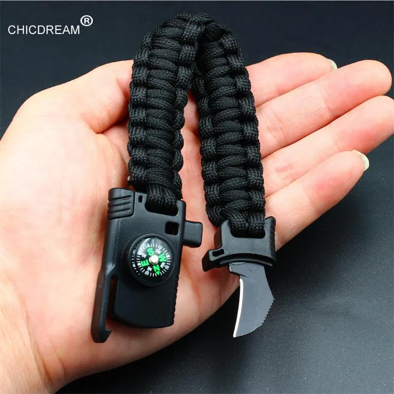 جديد في الهواء الطلق التخييم الإنقاذ سوار Paracord الرجال بقاء المظلة الحبل متعددة الوظائف حبل مضفر سوار سكين البوصلة